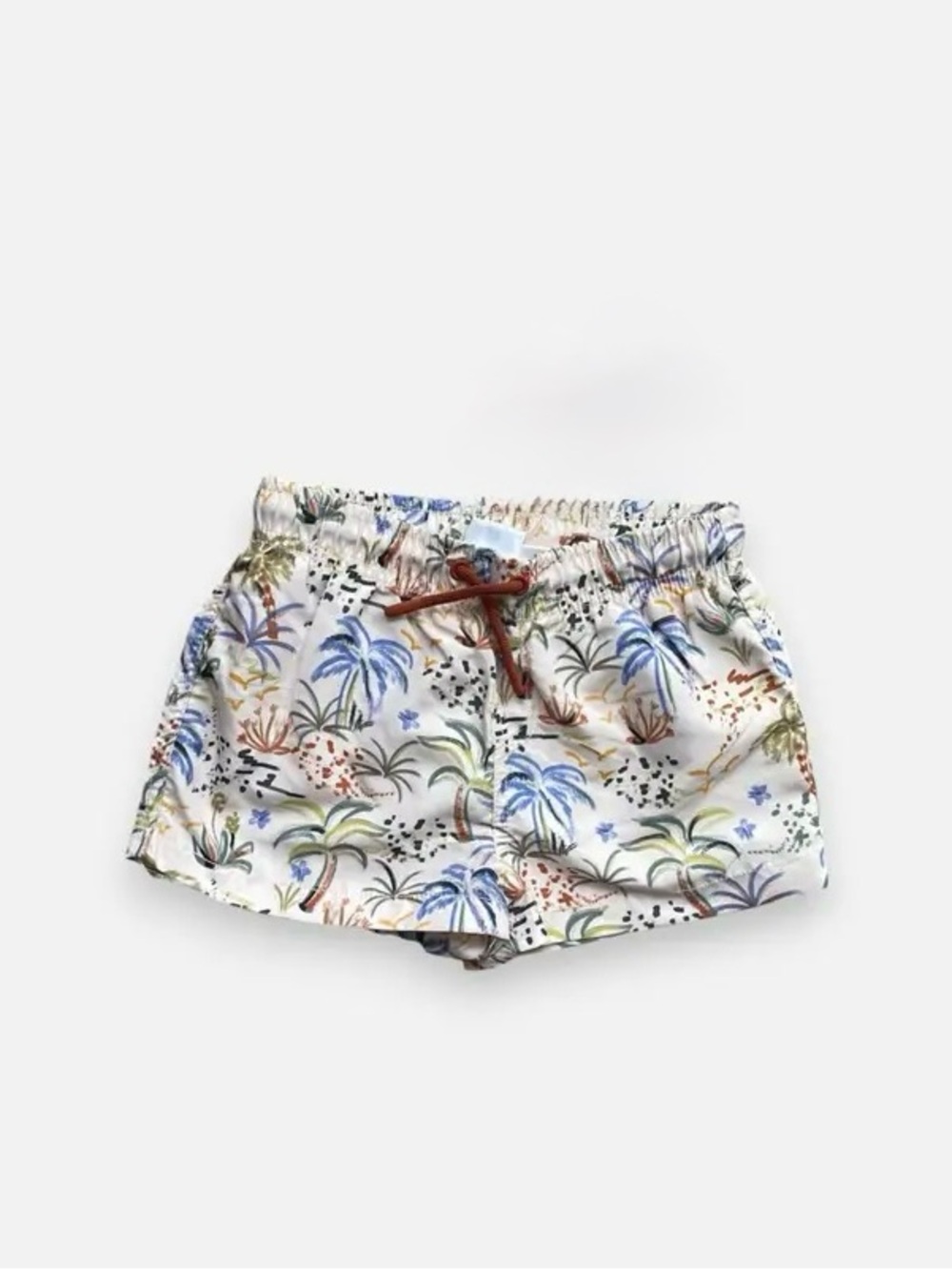 Zara Baby Boy Cream Tropical Palm Tree Print Elastic-Waist Swim Trunks 6-12M